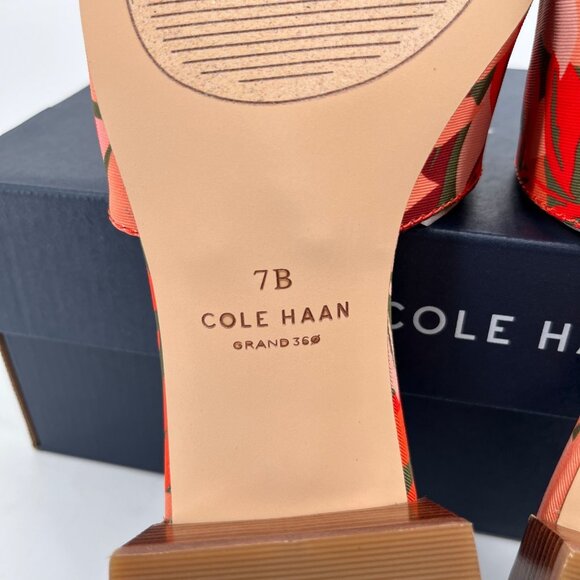 Cole Haan Calli Single Band Slide Sandal Size 7B Multi Leaf Print Fabric Leather - Picture 12 of 14
